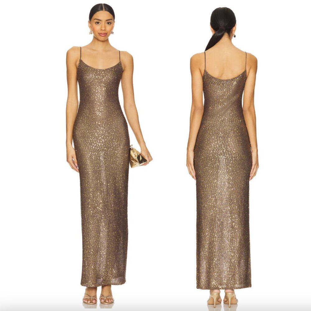 Lovers + Friends Metallic Bronze Sequin Maxi Dress